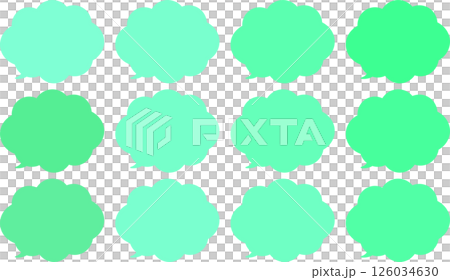 一組色彩鮮豔的綠色蓬鬆泡泡。有多種顏色可供選擇。對話泡泡的尖端位於左下方。 126034630