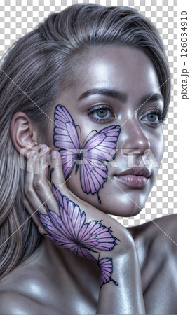 beautiful woman with pink flower beautiful woman with pink flower 126034910