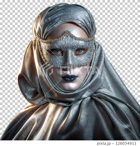young woman in black mask on white 126034911
