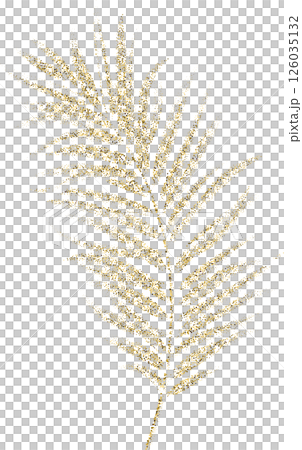 Golden glitter palm leaf illustration with delicate dotted texture. Elegant tropical foliage element for modern design, decoration, or luxury botanical themes. Golden glitter palm leaf illustration with delicate dotted texture. Elegant tropical foliage element for modern design, decoration, or luxury botanical themes. 126035132