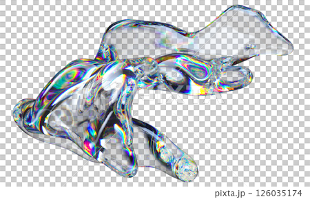 3d transparent glossy fluid, liquid shape with dispersion effect. Rainbow colors reflection glass 126035174