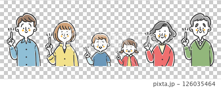 三代家庭指點,上半身,向量 三代家庭指點,上半身,向量 126035464
