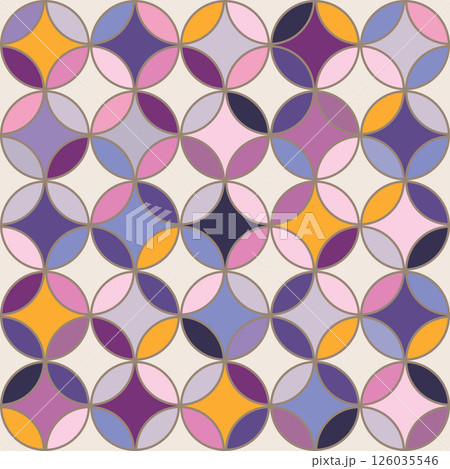 Vintage seamless pattern with flower circles and petals in retro mid-century modern style 126035546