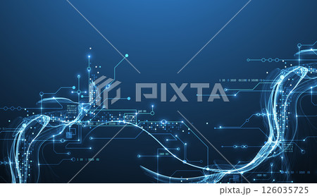Abstract data wave with futuristic circuit lines. Technology concept. Vector 126035725