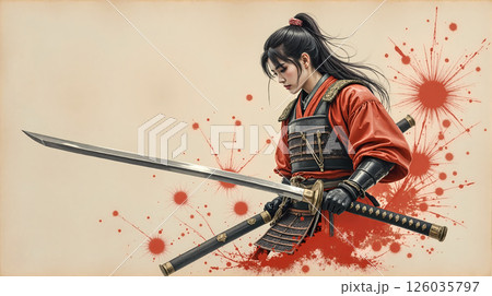 female samurai warrior with katana. 126035797