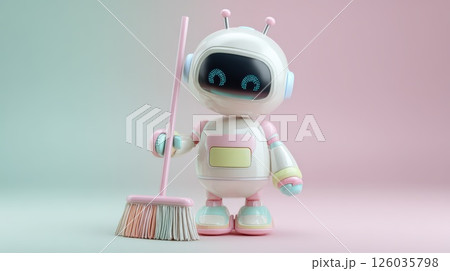Robot With Mop in Pastel Colors, Suitable for Cleaning Concepts 126035798