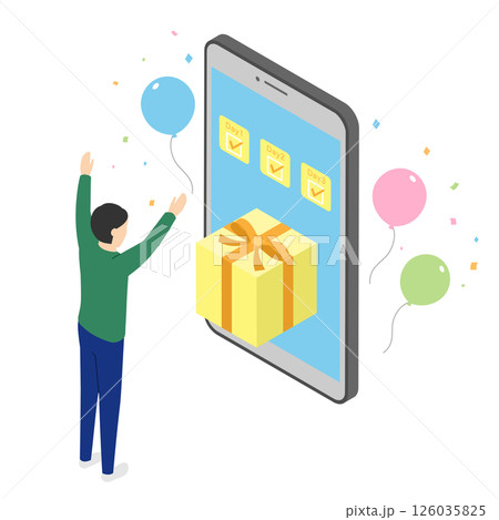 ログインボーナスに喜ぶ男性・アイソメトリック ログインボーナスに喜ぶ男性・アイソメトリック 126035825