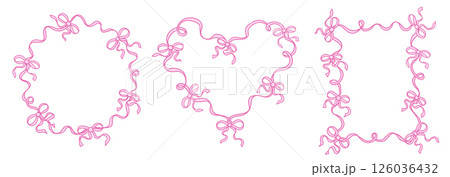 Coquette Whimsical frames with Ribbon bows in trendy, vintage style. Delicate vintage borders for holiday, wedding, birthday gift decorations. Hand-drawn Vector illustration. Coquette Whimsical frames with Ribbon bows in trendy, vintage style. Delicate vintage borders for holiday, wedding, birthday gift decorations. Hand-drawn Vector illustration. 126036432