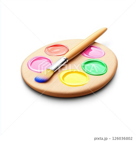Paintbrush and Color Palette Isolated on White Background 126036802