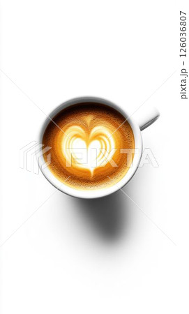 Heart-Shaped Latte Art in a Coffee Cup 126036807