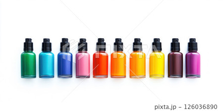 Colorful Assortment of Nail Polish Bottles on White Background 126036890