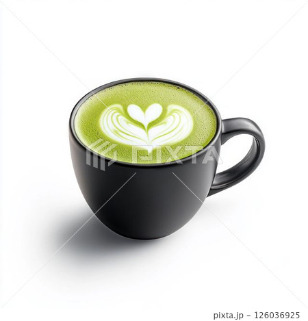Matcha Latte with Heart Latte Art in Minimalist Cup Matcha Latte with Heart Latte Art in Minimalist Cup 126036925