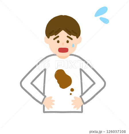 洋服が汚れて困っている男性 126037108