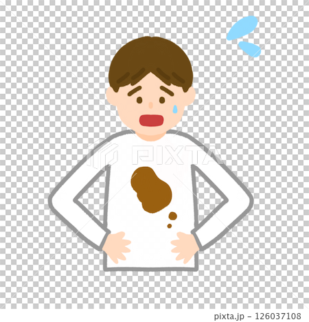 洋服が汚れて困っている男性 126037108
