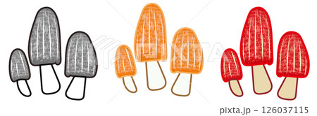 森の妖精、コキララタケキノコアイコンイラスト（モノクロ・リアルカラー・毒キノコ系カラー） 126037115