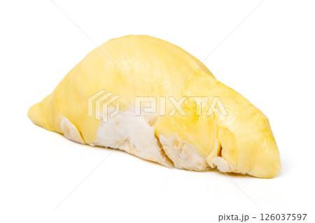 Mon Thong Durian is a signature Thai fruit known for its distinct smell and creamy sweet taste isolated on white background 126037597