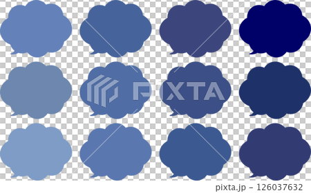 A set of speech bubbles in calming purple and blue colors. Cloud-shaped speech bubbles. The tail of the speech bubble is at the bottom left. 126037632