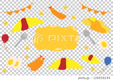 オムライスやエビフライの食べ物セット 126038244