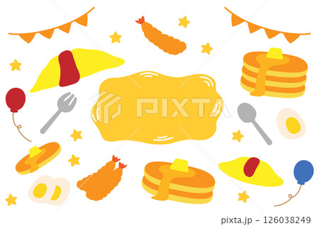 オムライスやエビフライの食べ物セット 126038249