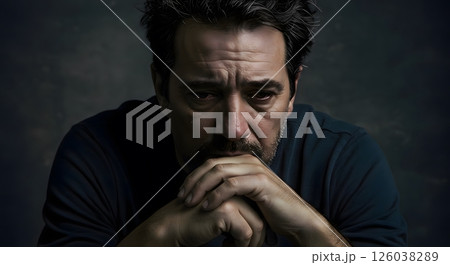 Close-up Portrait of Sad Middle-Aged Hispanic...のイラスト素材 [126038289] - PIXTA