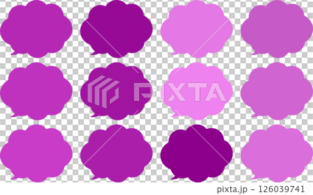 深粉紅色的演講泡泡集。蓬鬆的雲狀對話泡泡。深粉紅色和淺粉紅色的變化。 126039741