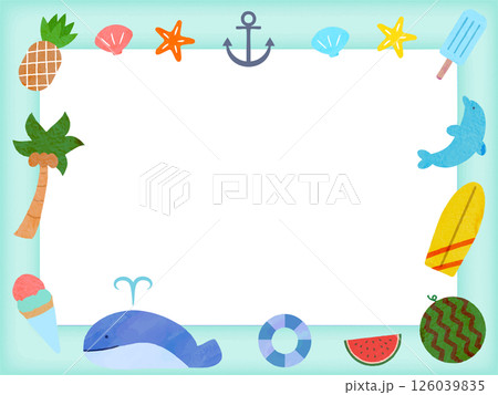 水彩テクスチャのかわいい夏のイラスト素材セット 126039835