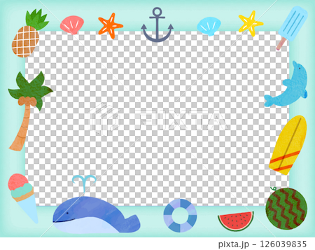 水彩テクスチャのかわいい夏のイラスト素材セット 126039835