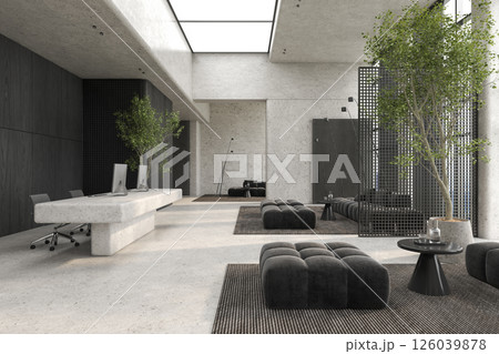 Modern style conceptual reception interior room 3d illustration Modern style conceptual reception interior room 3d illustration 126039878