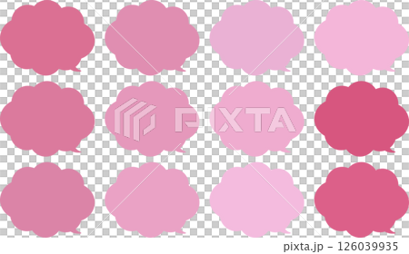 A fluffy cloud-shaped speech bubble set. A colorful set of red and pink. The tip of the speech bubble is at the bottom right. 126039935