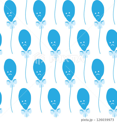 Deflated balloon with tied bow on rope Monochrome blue Seamless Pattern Blue Monday Backdrop concept 126039973
