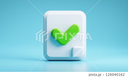 重なる白い四角と鮮やかな緑の確認マーク | 3Dアイコン 126040162
