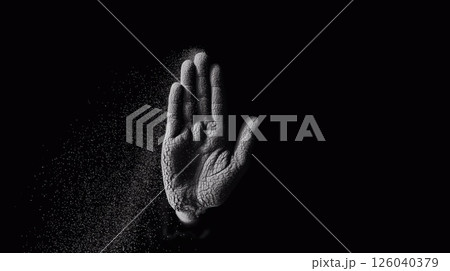 Cracked hand forming stop gesture dissolving...のイラスト素材 [126040379] - PIXTA