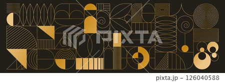 Art pattern. Geometric line. Shape square geometry backdrop. Gold abstract wedding design. Elegant horizontal background for premium card. Contemporary creative graphic ornament. Modern garish banner 126040588