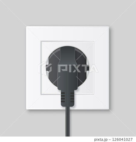 Electric socket icon in flat style. Connection and disconnection vector illustration on isolated background. Electrical outlet sign business concept. 126041027