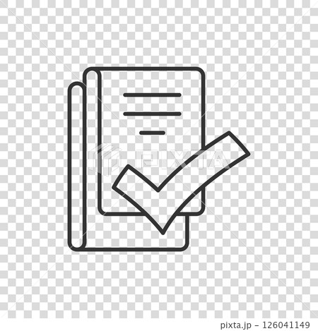 Document checklist icon in flat style. Report vector illustration on white isolated background. Paper sheet business concept. Document checklist icon in flat style. Report vector illustration on white isolated background. Paper sheet business concept. 126041149