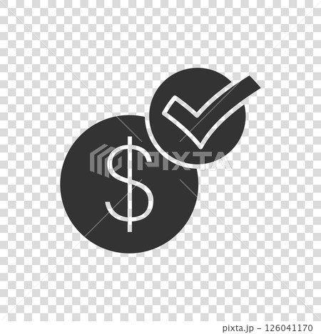 Coin check mark icon in flat style. Money...のイラスト素材 [126041170] - PIXTA