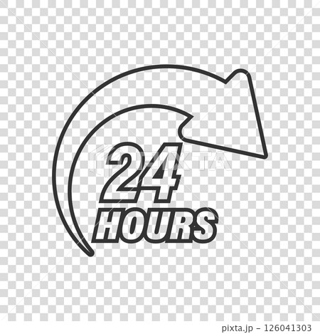 24 hours service icon in flat style. All day business and service vector illustration on isolated background. Quick service time sign business concept. 126041303