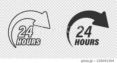24 hours service icon in flat style. All day business and service vector illustration on isolated background. Quick service time sign business concept. 126041304