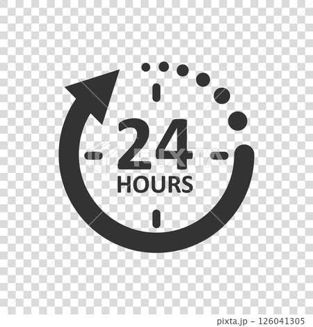 24 hours service icon in flat style. All day business and service vector illustration on isolated background. Quick service time sign business concept. 126041305