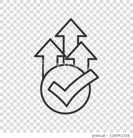 Growth arrow check icon in flat style. Revenue approval vector illustration on white isolated background. Increase ok business concept. Growth arrow check icon in flat style. Revenue approval vector illustration on white isolated background. Increase ok business concept. 126041326
