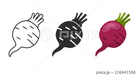 Beetroot vegetable with leaves icon set collection in flat style. Beet plant vector illustration on isolated background. Healthy food sign business concept. 126041598