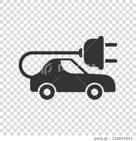 Electric car icon in flat style. Electro auto vector illustration on white isolated background. Ecology transport business concept. 126041653