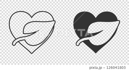 Heart and leaf icon in flat style. Vegan friendly vector illustration on white isolated background. Nature love sign business concept. 126041803