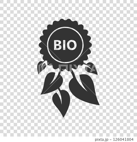 Medal and leaf icon in flat style. Vegan friendly vector illustration on white isolated background. Nature winner sign business concept. 126041804