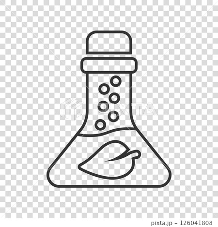 Chemistry glass icon in flat style. Lab flask with leaf vector illustration on white isolated background. Nature analysis sign business concept. Chemistry glass icon in flat style. Lab flask with leaf vector illustration on white isolated background. Nature analysis sign business concept. 126041808