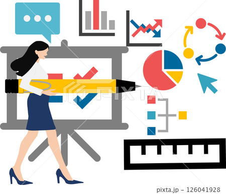 データを分析するビジネスウーマンのイラスト	 126041928