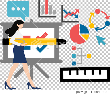 データを分析するビジネスウーマンのイラスト	 126041928