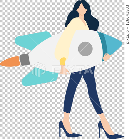 ロケットを持つビジネスウーマンのイラスト	 126041933