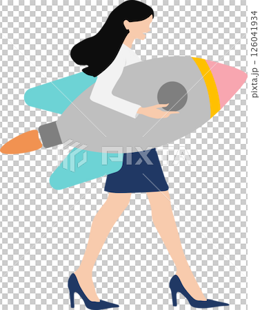 一位女商人拿著火箭的插圖 126041934