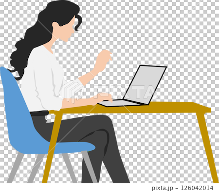 パソコンで副業をする女性のイラスト パソコンで副業をする女性のイラスト 126042014